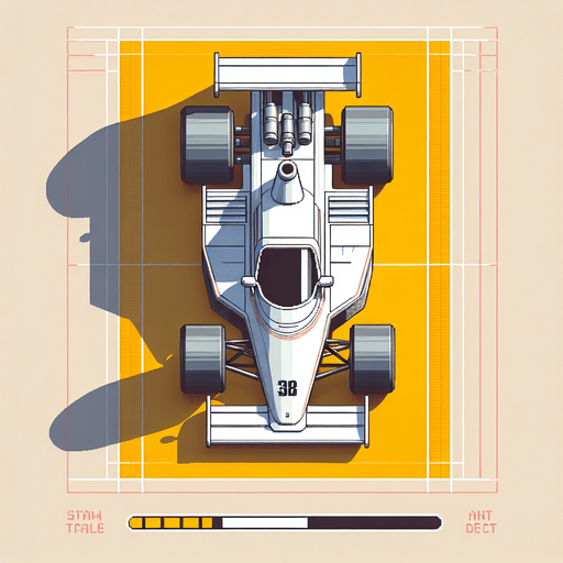 top down view of white racing car.
Single Game Texture.  In-Game asset.  2d.  Blank background.  High contrast.  No shadows