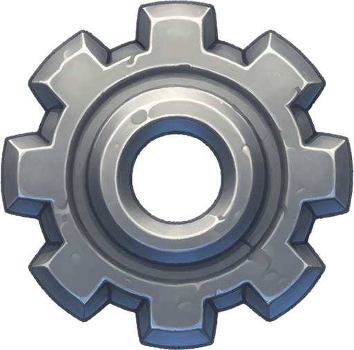 стальная шестерня в стиле hand-paint.
Single Game Texture.  In-Game asset.  2d.  Blank background.  High contrast.  No shadows