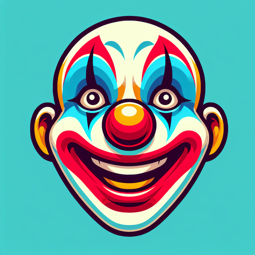 clown face.
Single Game Texture.  In-Game asset.  2d.  Blank background.  High contrast.  No shadows