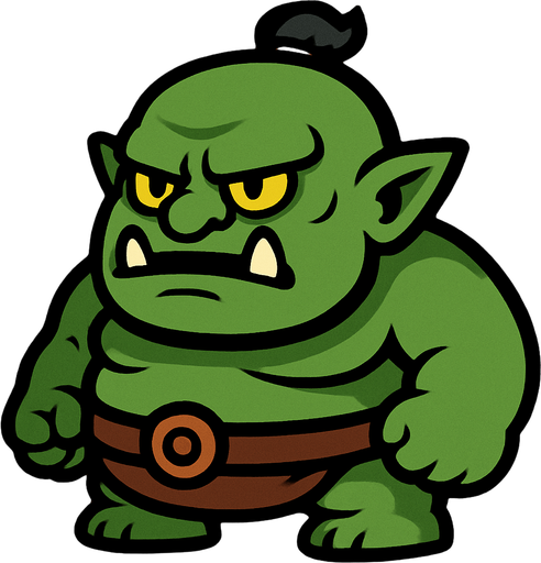 2d chibi green evil underground  fat ork.
In-Game asset.  2d.  High contrast.  No shadows