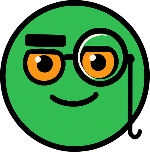 a green circle that is very smart and has a monocle and has orange eyes.
In-Game asset.  2d.  High contrast.  No shadows