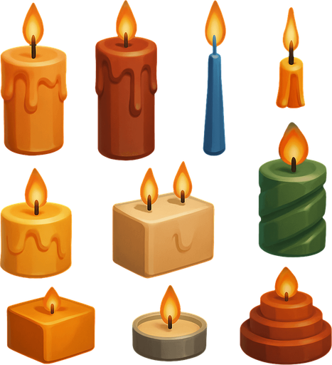 Pack of different candles.
In-Game asset.  High contrast.  No shadows. 3D