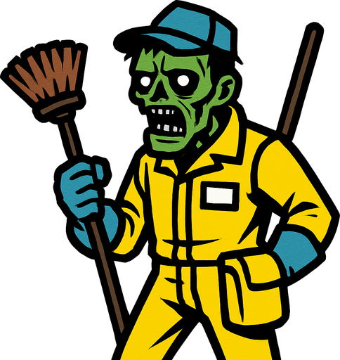 Un zombie con un traje de limpieza.
In-Game asset.  2d.  High contrast.  No shadows