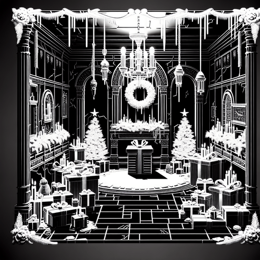 Eerie Christmas-inspired crypt room similar to a resident evil room
Single Game Texture. In-Game asset. 2d. Blank background. High contrast. No shadows.