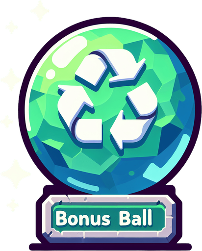 a bonus crystal ball with the recycle symbol.
Single Game Texture. In-Game asset. 2d. Blank background. High contrast. No shadows.