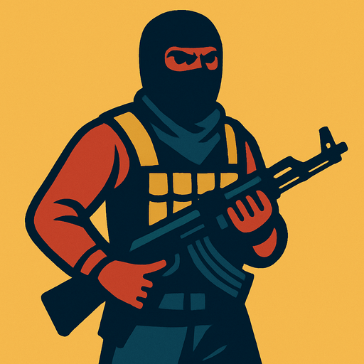 create me a terrorist soldier for the enemy.
In-Game asset.  2d.  High contrast.  No shadows