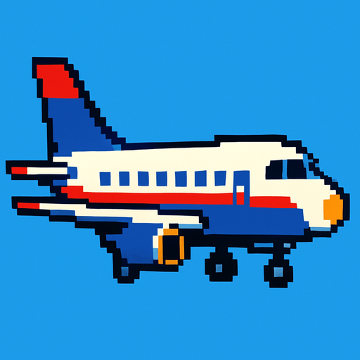 Airplane 2d style pixel 1980.
2d.  High contrast.  No shadows