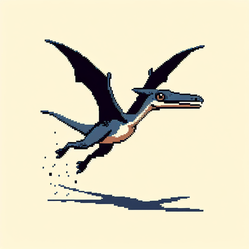 pixel art pterodactyl flying.
Single Game Texture. In-Game asset. 2d. Blank background. High contrast. No shadows.