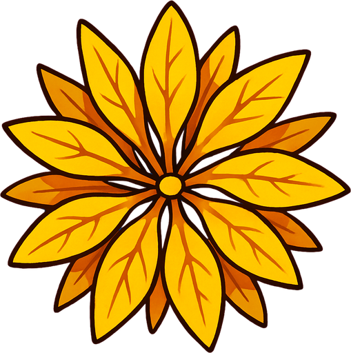 Top view of colorful yellow plant looking upwards.
In-Game asset.  2d.  High contrast.  No shadows