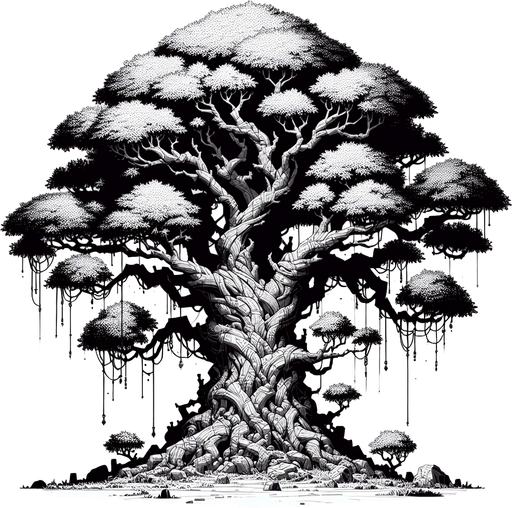 Giant_tree.
Single Game Texture.  In-Game asset.  2d.  Blank background.  High contrast.  No shadows