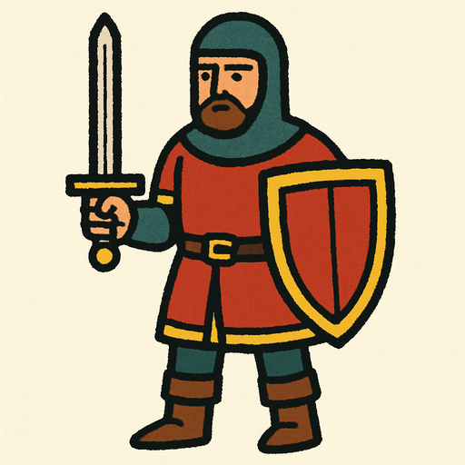 dame un personaje inspirado en la era medieval.
In-Game asset.  2d.  High contrast.  No shadows
