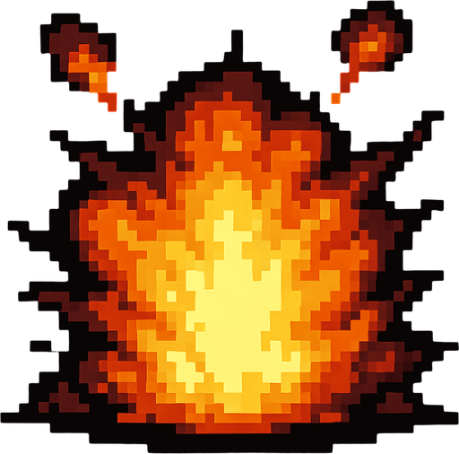 Una explosión normal pixelart.
In-Game asset.  2d.  High contrast.  No shadows