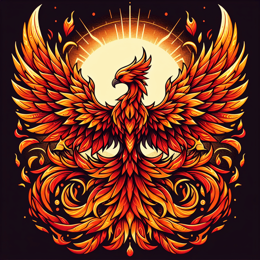 A fiery Phoenix with wings outspread..
Single Game Texture. In-Game asset. 2d. Blank background. High contrast. No shadows.