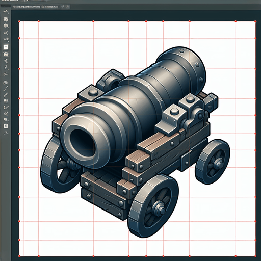 Top down view of a cannon.
Single Game Texture. In-Game asset. 2d. Blank background. High contrast. No shadows.