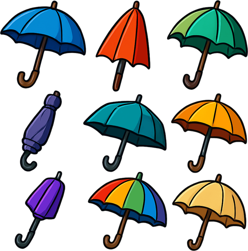 Pack of different umbrellas.
In-Game asset.  High contrast.  No shadows. 3D