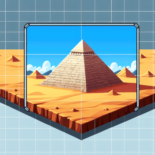 An animated image of a desert with a pyramid.
Single Game Texture. In-Game asset. 2d. Blank background. High contrast. No shadows.