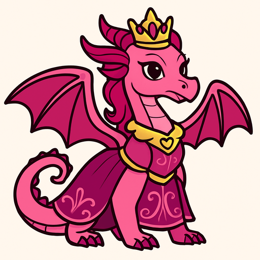 Dragonne rose princesse majestueuse.
In-Game asset.  2d.  High contrast.  No shadows