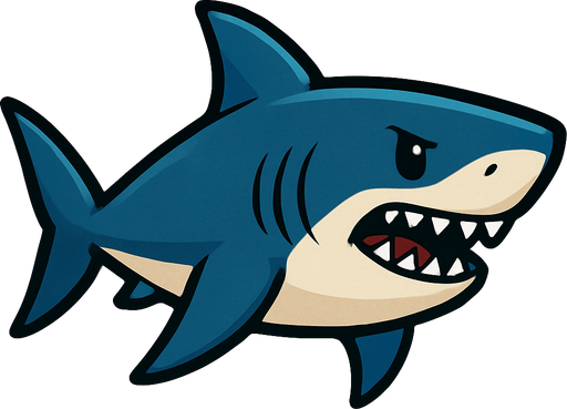 Shark.
Single Game Texture.  In-Game asset.  2d.  Blank background.  High contrast.  No shadows