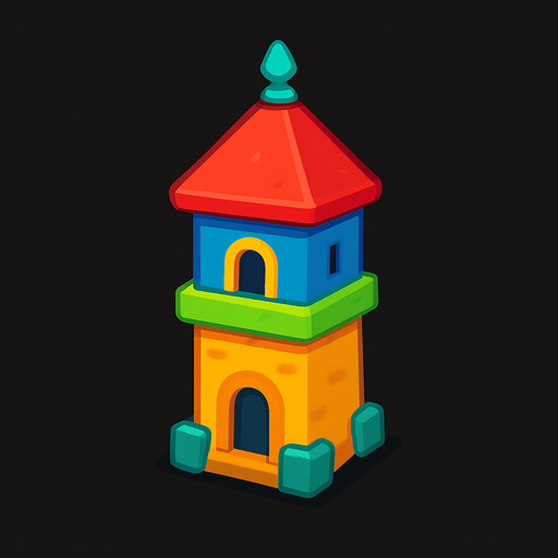 Small colorful tower.
In-Game asset.  2d.  High contrast.  No shadows