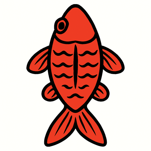 a red fish seen from top to bottom.
In-Game asset.  2d.  High contrast.  No shadows
