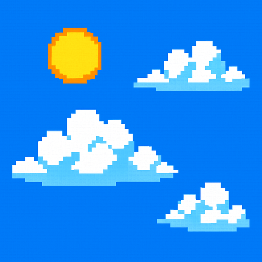 Day sky and clouds style pixel 1980.
In-Game asset.  2d.  High contrast.  No shadows. Pixel