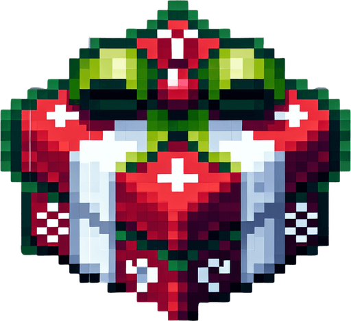 Christmas gift. Single Game Texture. In-Game asset. 2d. Blank background. High contrast. No shadows. pixelated. 8 bit