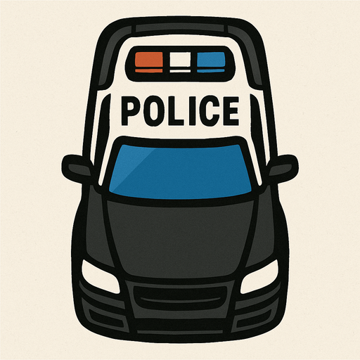 üstten görünümlü polis arabası çiz.
In-Game asset.  2d.  High contrast.  No shadows