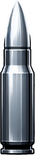 big silver bullet.
Single Game Texture. In-Game asset. 2d. Blank background. High contrast. No shadows.