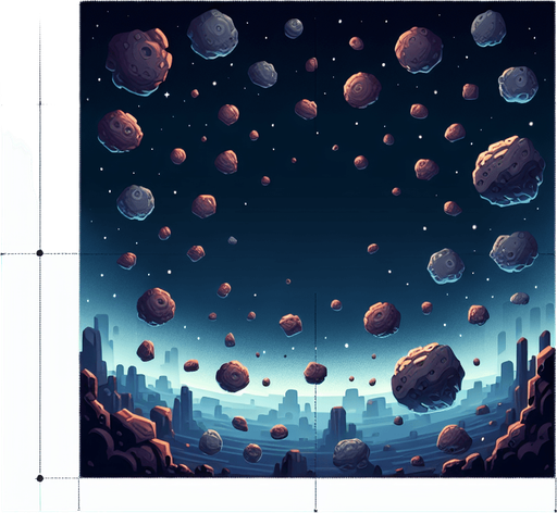 A background image of asteroids in space
Single Game Texture. In-Game asset. 2d. Blank background. High contrast. No shadows.