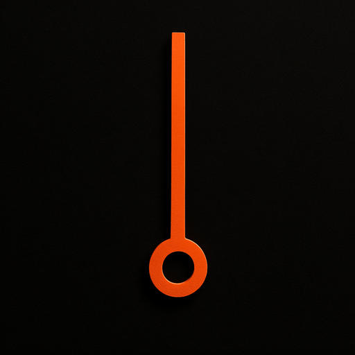 Photorealistic speedometer's orange hourhand, only just the hourhand with black bath. The hourhand shape is a line. front view