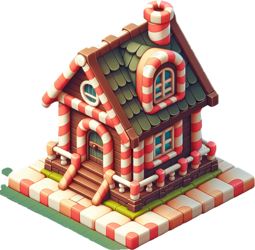 casa di caramelle.
Single Game Texture. In-Game asset. 2d. Blank background. High contrast. No shadows.
