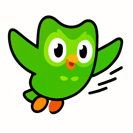 Duolingo but its flying.
In-Game asset.  2d.  High contrast.  No shadows