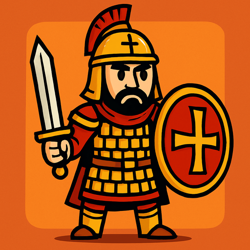 Animasyon çizgi dizi tarzında bir bizans askeri.
In-Game asset.  2d.  High contrast.  No shadows
