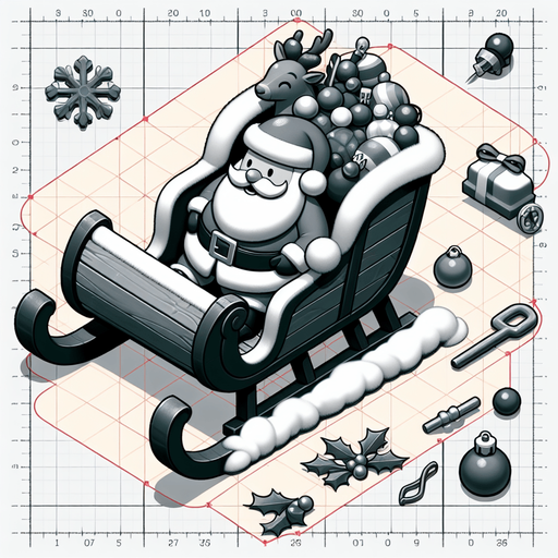 Santas sled, with santa in it Single Game Texture. In-Game asset. 2d. Blank background. High contrast. No shadows. Top down view
