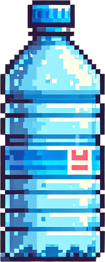 pixel art, a water bottle.
Blank background. High contrast. No shadows.