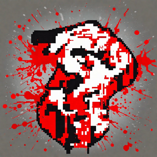 Make it a 8 bit red splatter. No background. Transparent background. Blank background. No shadows. 2d. In-Game asset. flat