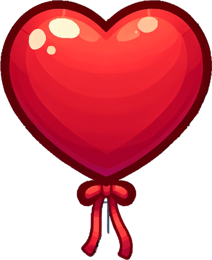 Red heart shaped balloon.
Single Game Texture.  In-Game asset.  2d.  Blank background.  High contrast.  No shadows