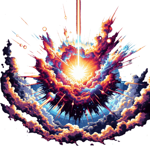 giant space explosion.
Single Game Texture. In-Game asset. 2d. Blank background. High contrast. No shadows. Pixelated.