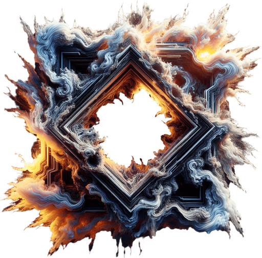 An imploding geometric shape or structure crumbling inwards into a chaotic void/vortex. Could be an intense version of the Unstable Rift, looking more menacing and powerful..
Single Game Texture.  In-Game asset.  2d.  Blank background.  High contrast.  No shadows