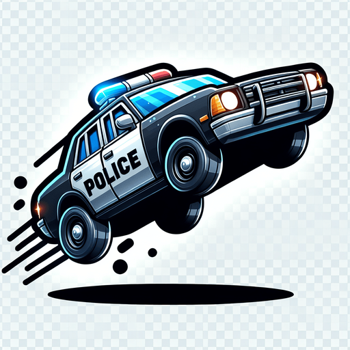 A cartoon flying police car.
Single Game Texture. In-Game asset. 2d. Blank background. High contrast. No shadows.