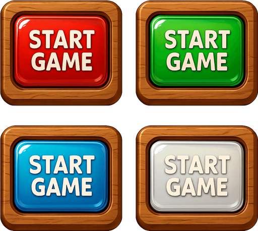 Pack of "Start Game" button of wood, with glass, different colors, transparent, mahjong style
In-Game asset.  High contrast.  No shadows. 3D