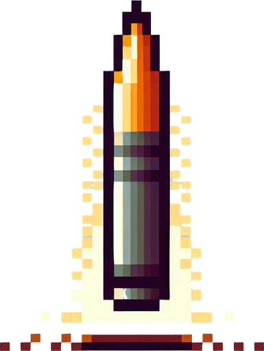 8 bit projectile pointing upwards.
Single Game Texture. In-Game asset. 2d. Blank background. High contrast. No shadows.
