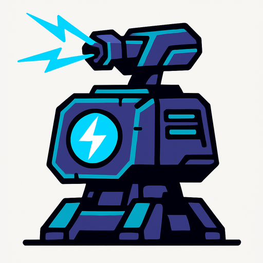 Torreta futurista electrica.
In-Game asset.  2d.  High contrast.  No shadows