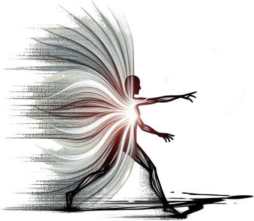 A central figure with several fading, translucent shadow copies trailing behind or positioned nearby. Could also be a weapon swing that leaves dark afterimages..
Single Game Texture.  In-Game asset.  2d.  Blank background.  High contrast.  No shadows