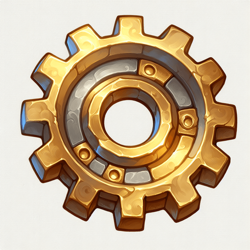 латунная шестерня в стиле hand-paint.
Single Game Texture.  In-Game asset.  2d.  Blank background.  High contrast.  No shadows