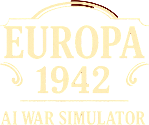 una imagen con un titulo (EUROPA 1942:AI WAR SIMULATOR) CON EL ESTILO DE VICTORIA 2.
In-Game asset.  2d.  High contrast.  No shadows