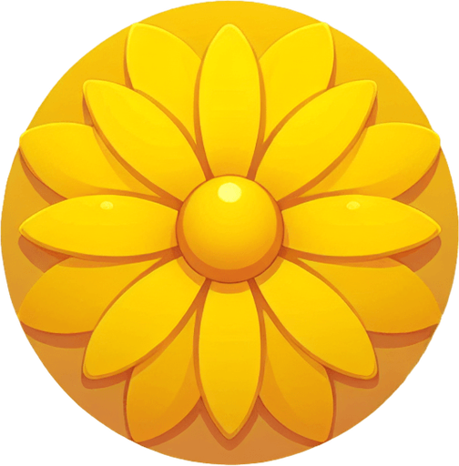 A round yellow flower. Top down view.
Single Game Texture. In-Game asset. 2d. Blank background. High contrast. No shadows.