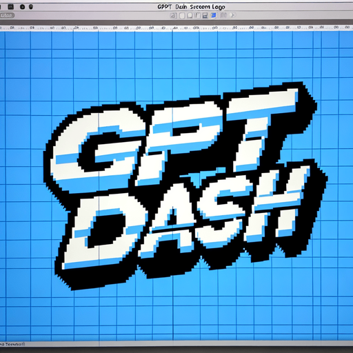 pixel art of a title screen logo with "GPT DASH" written on it, no shadows.
Single Game Texture. In-Game asset. 2d. Blank background. High contrast. No shadows.