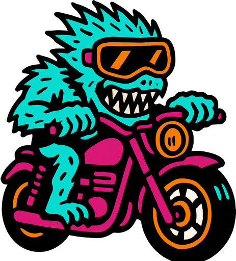 mostruo con visor sobre moto.
In-Game asset.  2d.  High contrast.  No shadows