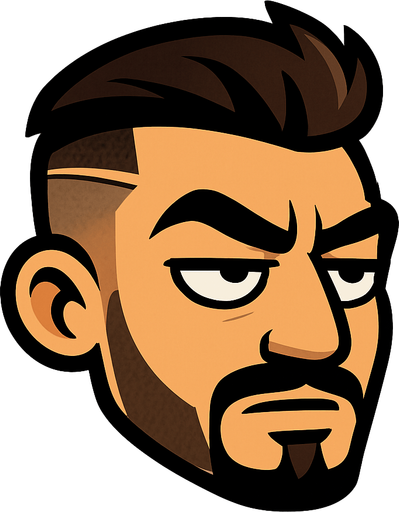 Cartoon-style head of a “keko” character inspired by Turkish street style. The sides of his hair are shaved short, the top is longer and voluminous. A sharp razor line is cut into the left side of his hair. He has a thin mustache and a neatly trimmed beard along the jawline. Thick eyebrows and half-closed, confident eyes give him a bold, slightly smug expression. Skin tone is tan or medium. His face has sharp, masculine features. The style is cartoonish, not photorealistic. Background is minimal to keep focus on the character’s head. The head is slightly tilted forward, as if ready to fly like in Flappy Bird. Overall vibe is playful but with a tough, urban edge..
In-Game asset.  2d.  High contrast.  No shadows